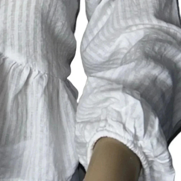 AE,peplum,front tie knot,peasant sleeves top, linen cotton,striped,NWT,striped - Picture 5 of 15